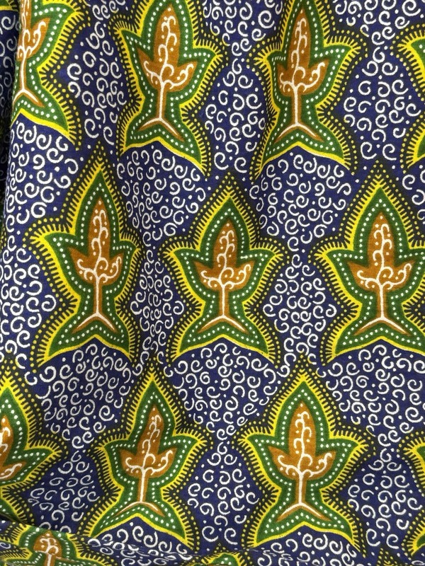 African Wax Print Textile Fabric 42”x 3 yards Guinea Hinatex Blue, White,Yellow gallery