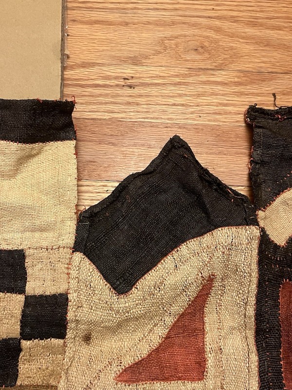 VTG African Kuba or Mud Cloth Textile Panel Handwoven Raffia Tribal 40x20 Rare gallery