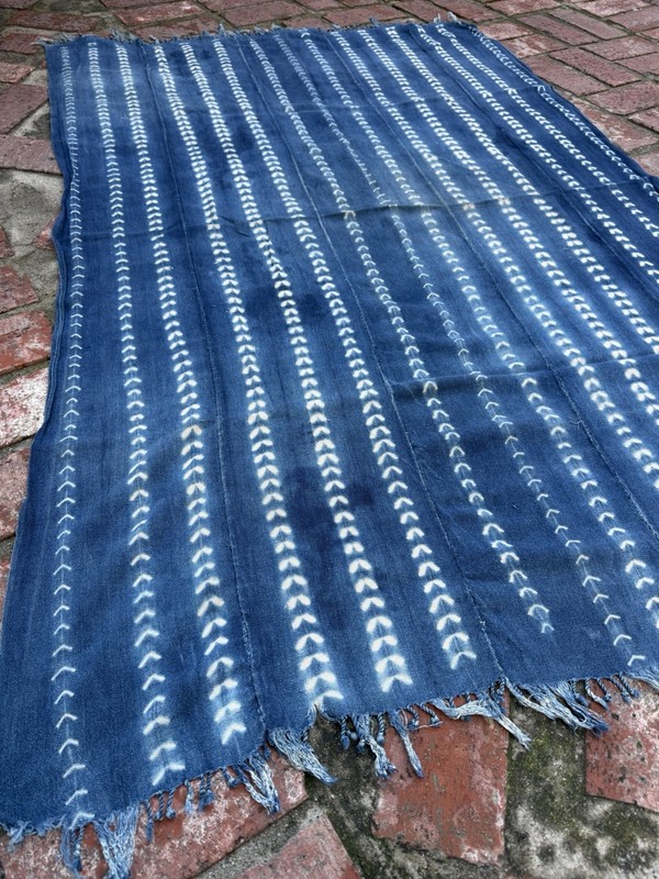 Vintage African Indigo Denim Shibori Mudcloth 60” L x 41” W Textile | No. 119 gallery