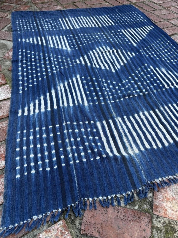 Vintage African Indigo Denim Shibori Mudcloth 62” L x 44” W Textile | No. 121