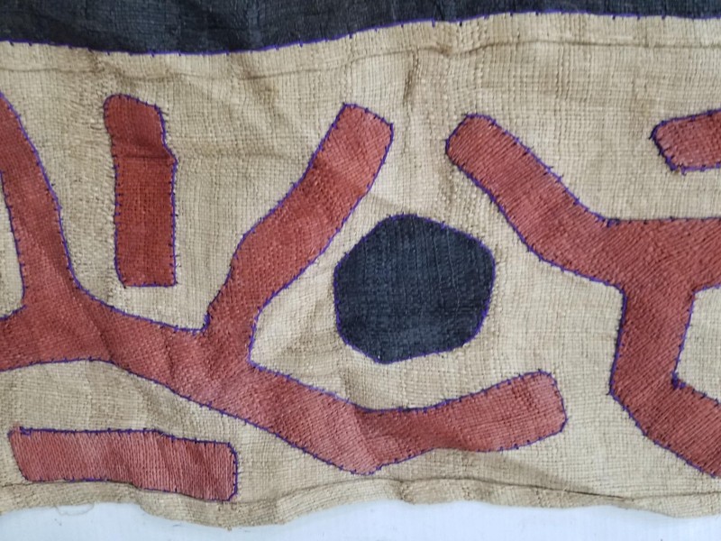 Antique Traditional Handwoven African Kuba Cloth Raffia Textile Runner 173x21 in gallery