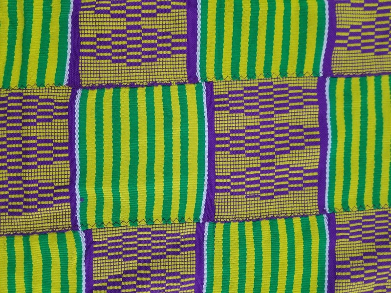 Vintage Traditional Handwoven African Kente Textile Panel 63x33 inches gallery