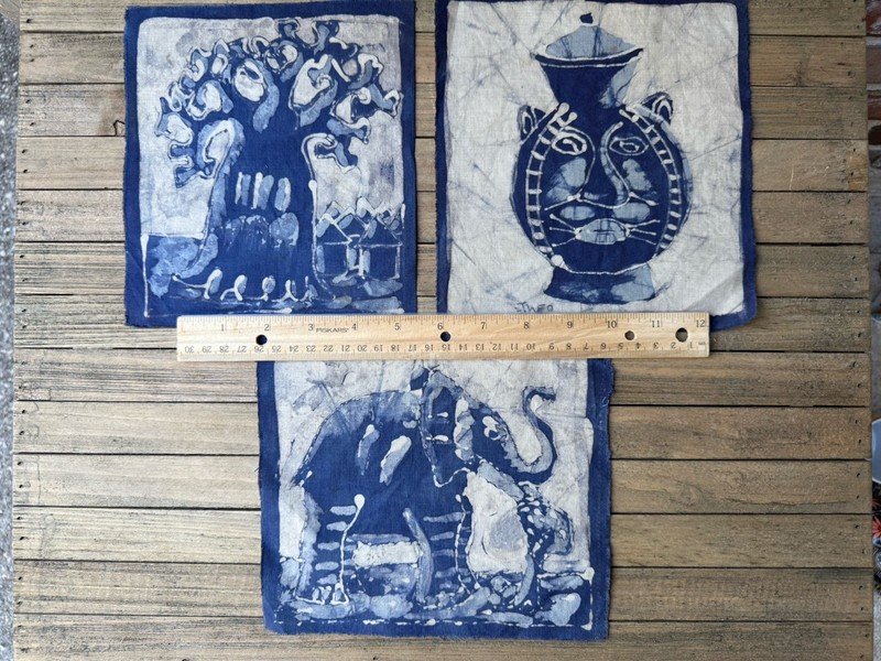 Vintage Batik Art Painting Cloth Africa Abstract No Frame 8.0”L x 7.5”W each gallery