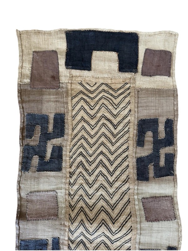 Vintage African Kuba Cloth" Handwoven Raffia Long Panel Congo Textile gallery