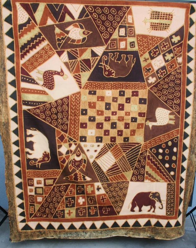 Zimbabwe Batik Handmade Tapestry Folk Art African Elephant Sadza 61X78 VTG gallery