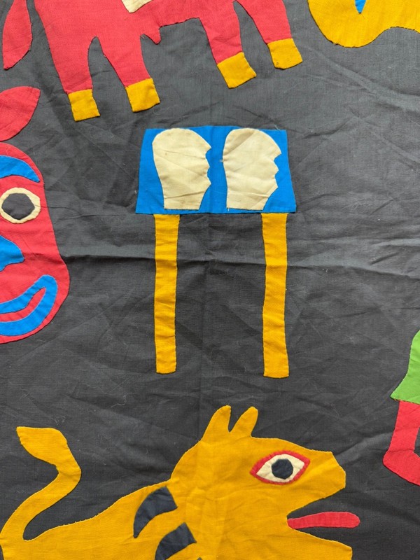 Vintage Beautiful Hand Sewn African Applique Pictorial Tapestry Textile 132x84Cm gallery
