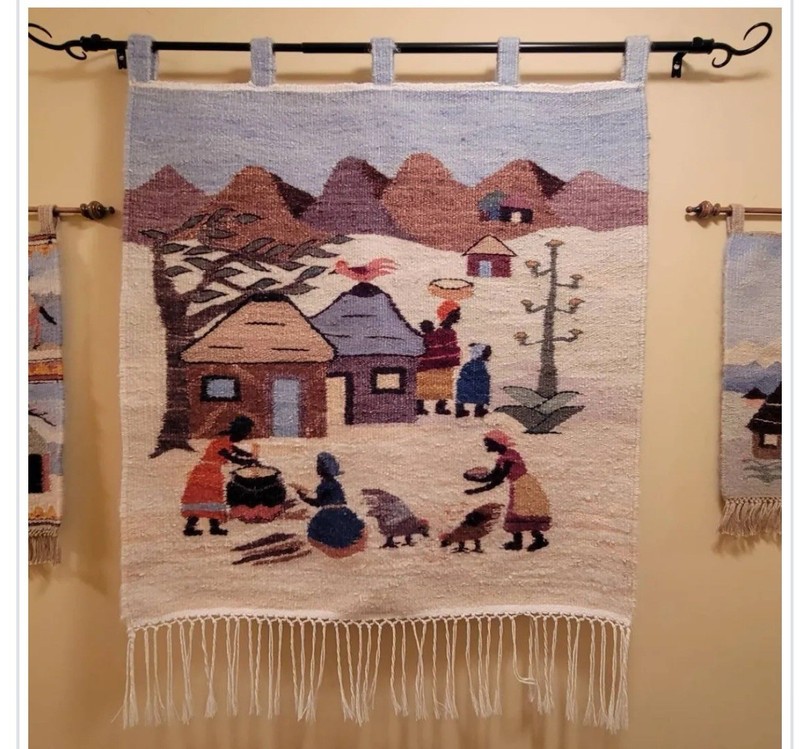 Tapestry Hand Woven Wall Hanging African Village 36” X 24”