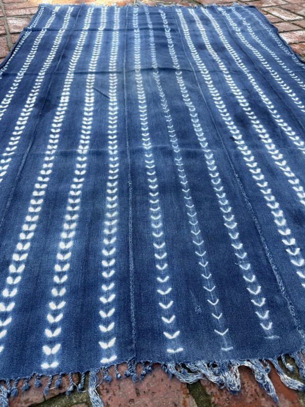 Vintage African Indigo Denim Shibori Mudcloth 60” L x 41” W Textile | No. 119 gallery
