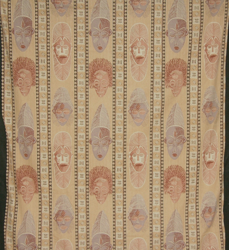 African Mask Screen Print Textile Zimbabwe Handmade VTG 60"X84" Cotton Fabric gallery