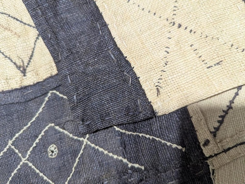 Vintage African Kuba Showa Bark Cloth Handstitched Raffia Textile 13x44 inches gallery