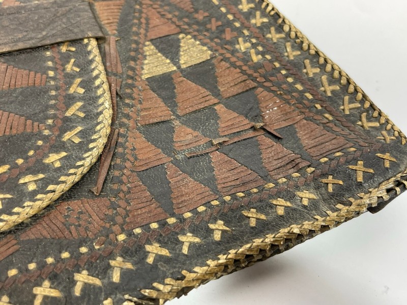 Vintage Tuareg Africa Burkina Faso Pierced Leather Clutch Satchel 11" Handbag gallery