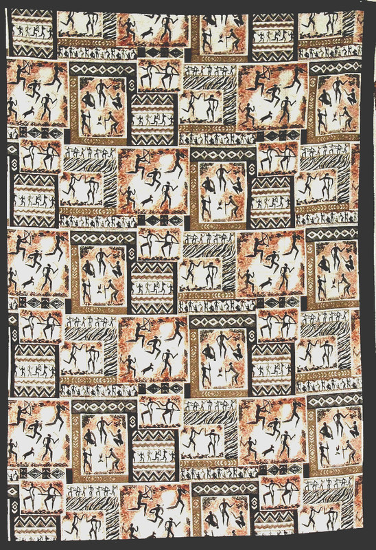 African Bushman Hunters Screen Print Fabric Zimbabwe Wall Art VTG New 60″X84″