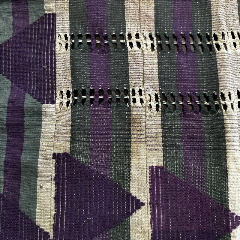 Nigerian Sanyan Aso Oke Hand Woven Fabric Purple Green Stripes 58" x 77" Vintage gallery