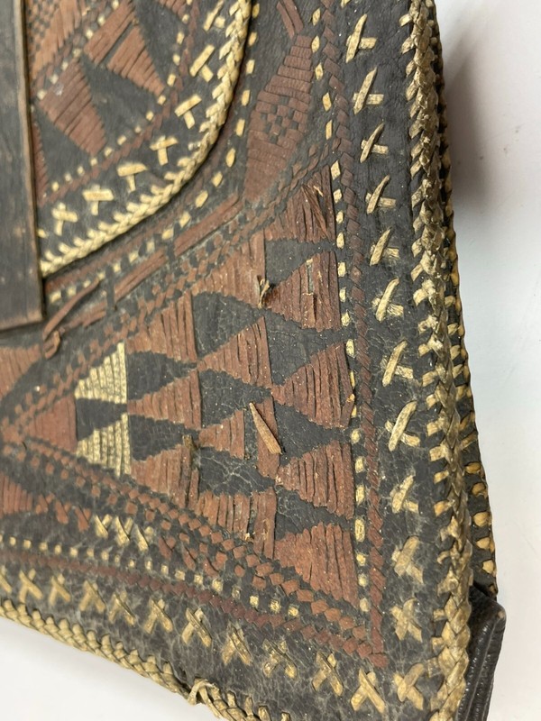 Vintage Tuareg Africa Burkina Faso Pierced Leather Clutch Satchel 11" Handbag gallery