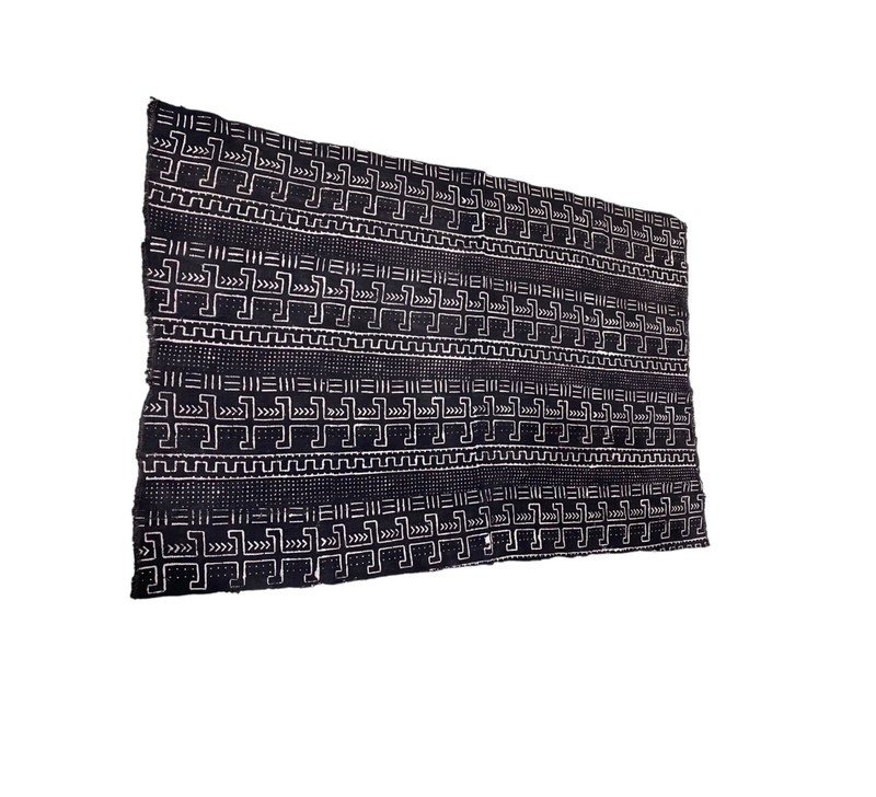 # 7312 Vintage African Black and White Mud Cloth Textile Mali 41" by 61" gallery