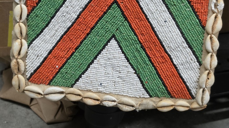 Vintage Yoruba Beaded Panel Sash 64" • Aso-Oke Fabric Backing • Nigeria African gallery