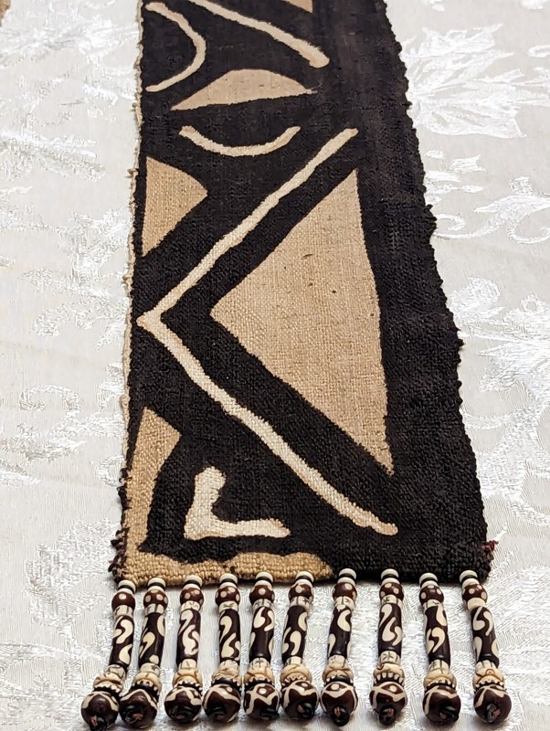African Mud Cloth with Batik Bone Beads 34 x 5 Inches Vintage gallery