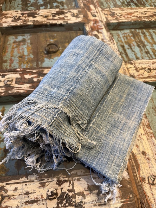 Vintage African Faded Indigo Denim Mossi Mudcloth 83”L x 38” W Textile | No. 69 gallery