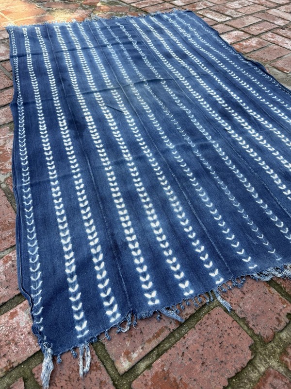 Vintage African Indigo Denim Shibori Mudcloth 60” L x 41” W Textile | No. 119