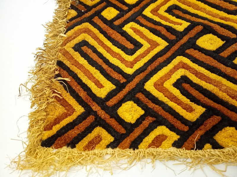 Vintage African raffia textile Kuba Kasai geometric 28x23" gallery