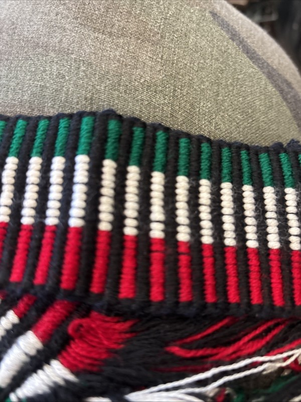 Handwoven Pan African Color Scarf Sash Red Black White Fringe Folk Art Textile gallery