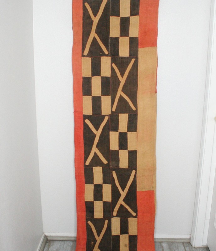 Kuba Cloth African Tapestry Raffia Congo Fabric, Rare Textile VTG Long 14+feet gallery