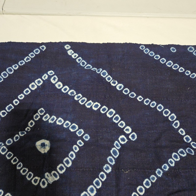 African Textile Art Cloth | Blue Geometric Pattern | 54 x 23 inches gallery
