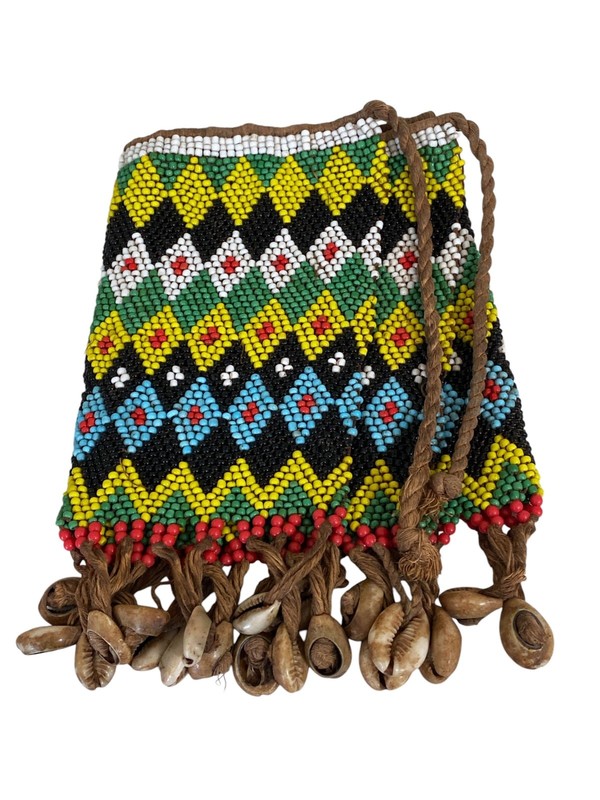 #6312 Ceremonial Skirt Kirdi Beaded Cache Sex Pikuran Cameroon 19" w gallery