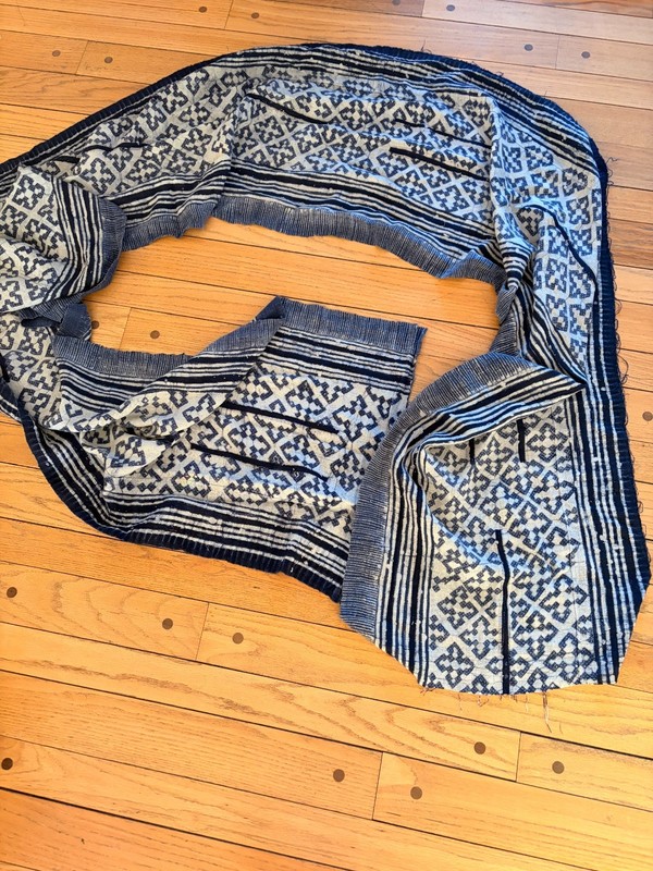 Vintage African Indigo Denim Shibori Mudcloth Fabric 22″ x 166″