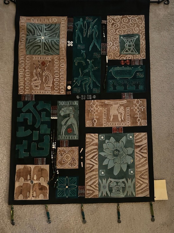 Tribal Ilembu South African Beaded Wall Tapestry Green & Brown Block Patern gallery