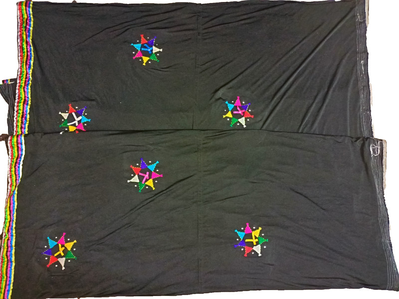 Authentic Algerian Sahara Hand Embroidery Fabric Black Jersey Melhfa Boho 3.3Yd