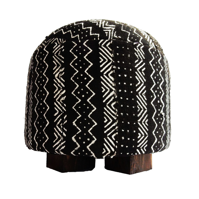 # 5028/ 9R Ottoman in African Malian Black & White Mud Cloth Textile 16" h