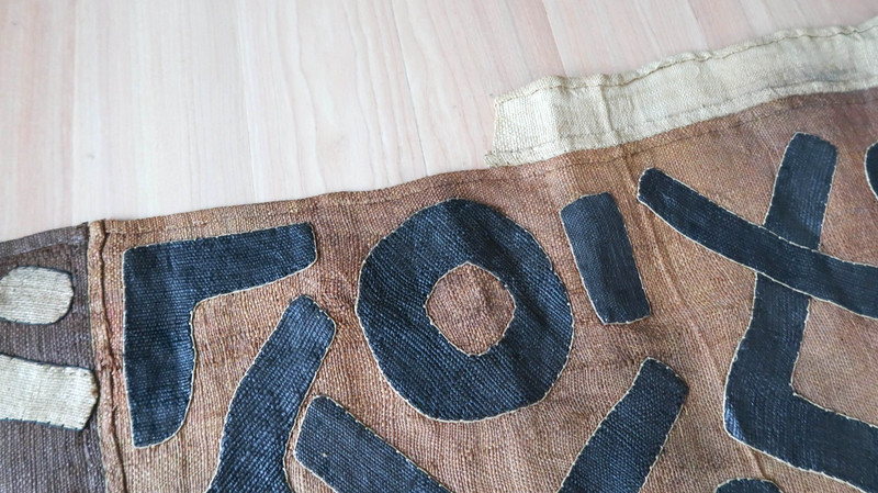 Vintage African Kuba Cloth 130x21" Handwoven Raffia Long Panel Congo Textile gallery