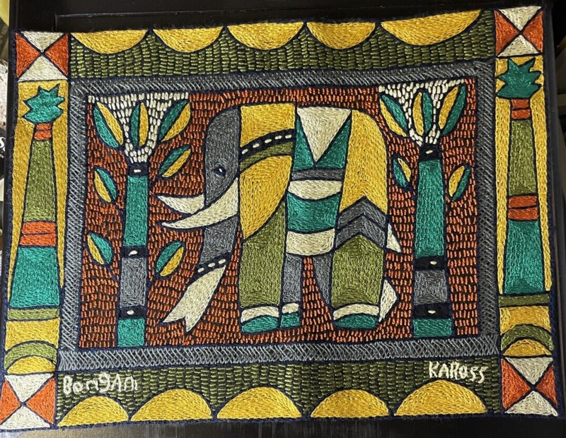 Kaross South African Elephant Art Embroidered Placemat Tapestry Safari