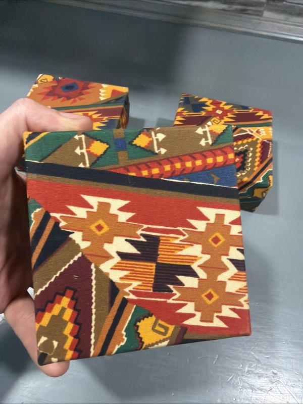Set Of 3 Ashanti Note Card Boxes, Ghana Kente Inspired Theme gallery