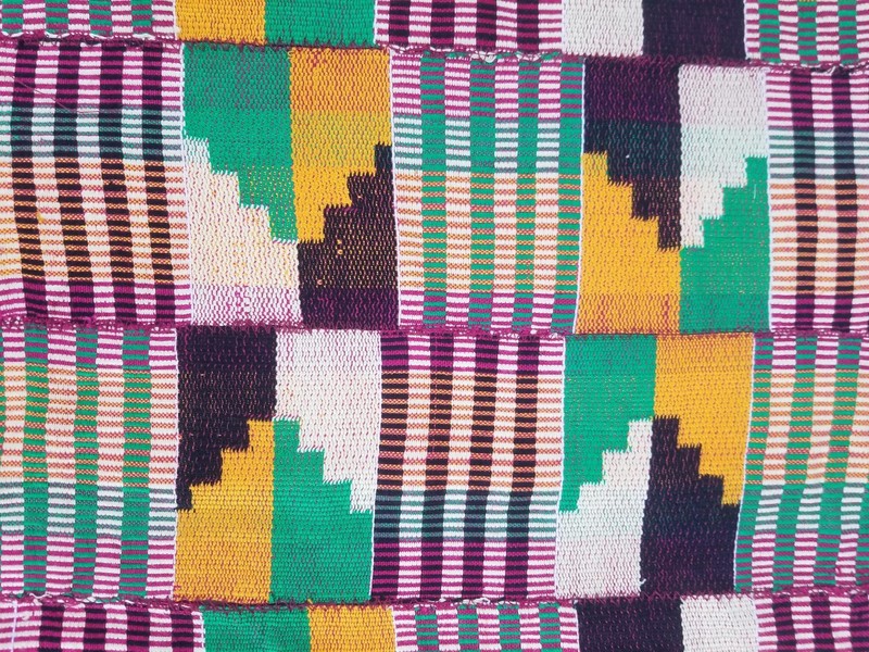 Vintage African Kente Cloth Handwoven Patchwork Ghanaian Textile 64x45in gallery