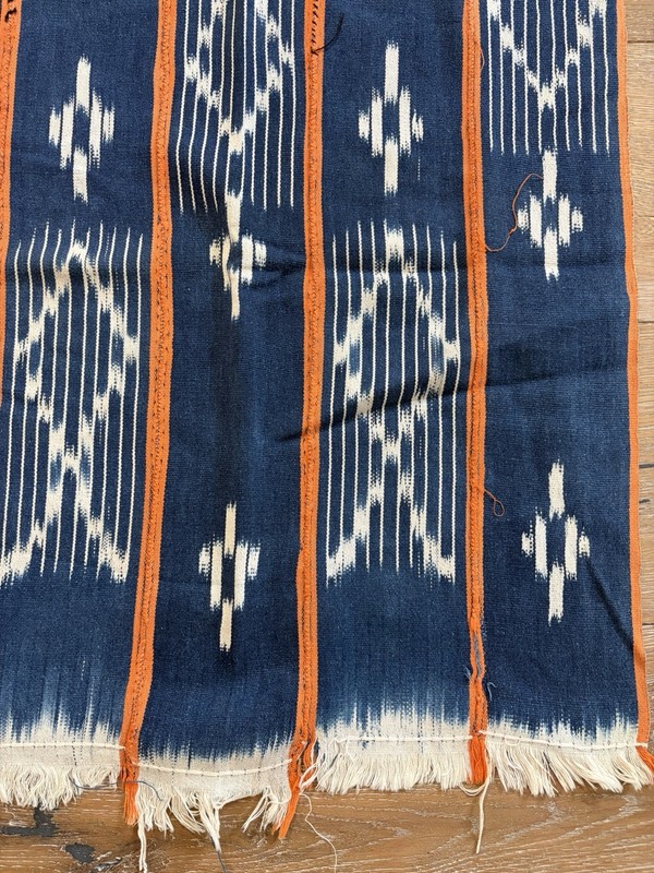 Vintage African Indigo Baule Fabric Orange Stripes Mudcloth 55”L x 41”W (2)463 gallery