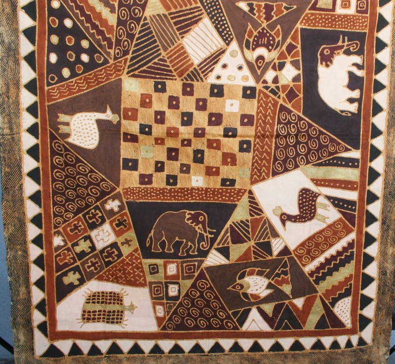 Zimbabwe Batik Handmade Tapestry Folk Art African Elephant Sadza 61X78 VTG gallery