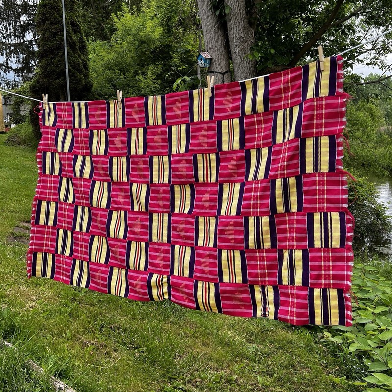Kente Cloth Vintage African Textile Ghana Hand Woven 32” X 58” Pink Purple