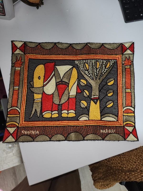 Kaross South African Elephant Art Embroidered Placemat Tapestry Safari
