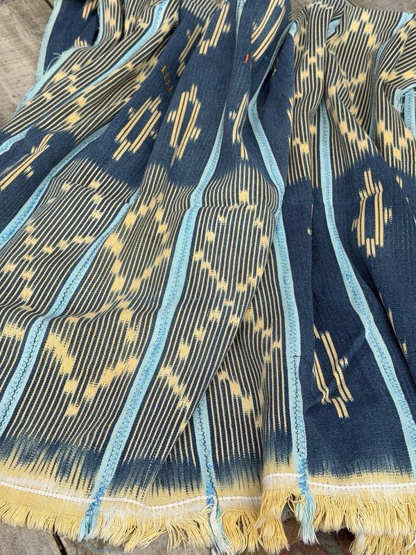 Vintage African Indigo Baule Mudcloth Blue Stripes + Gold 55”L x 40”W | No. 144