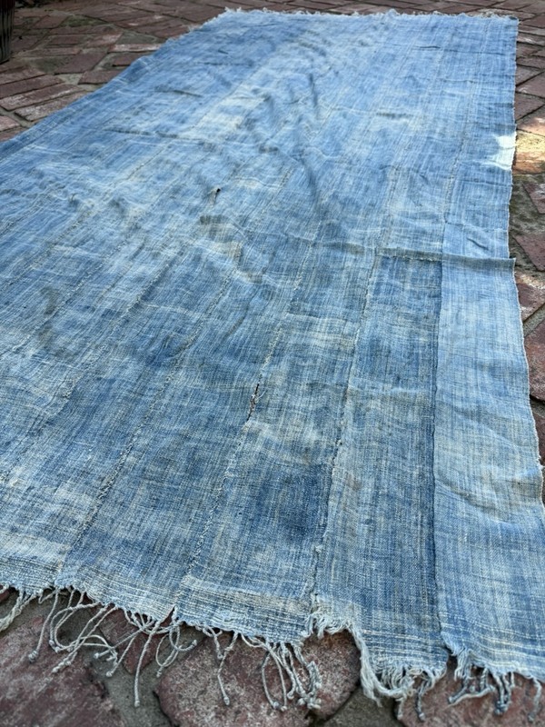 Vintage African Faded Indigo Denim Mossi Mudcloth Textile 90” L x 43” W | No. 87 gallery