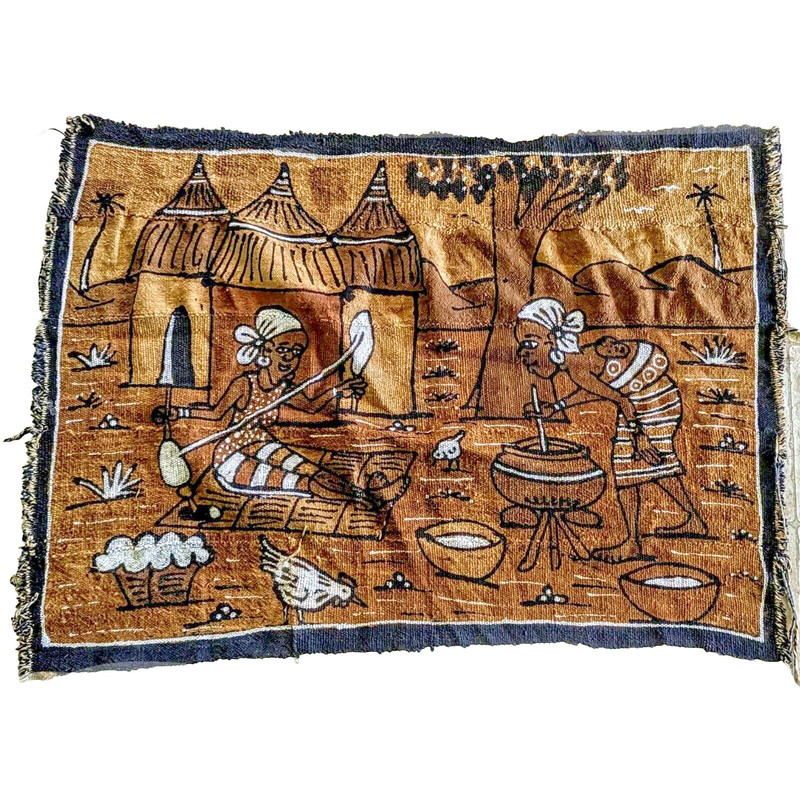 African Malia Traditional Mud Cloth Textile Wall Hanging Signed 36×27″