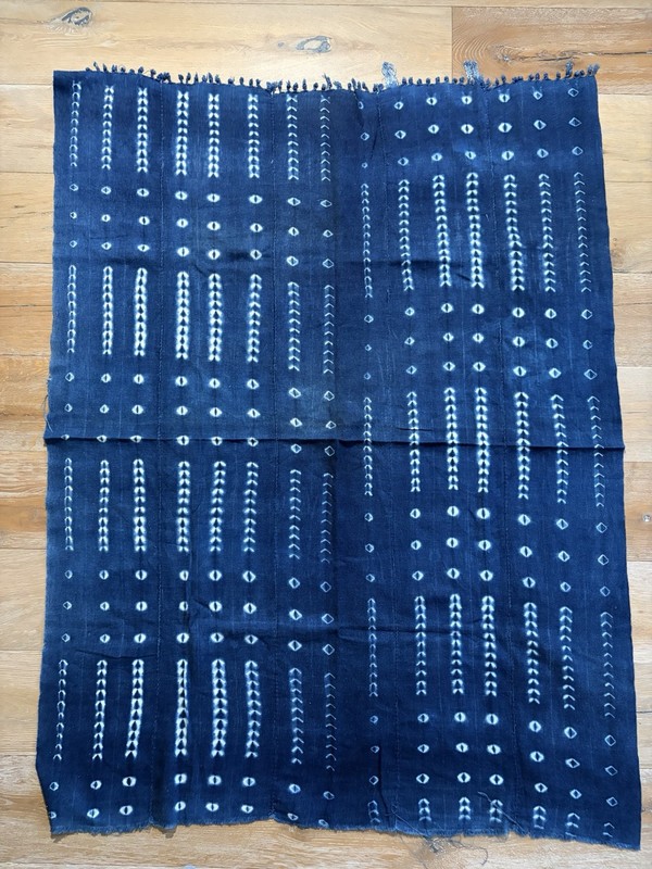 Vintage African Indigo Denim Shibori Mudcloth Fabric 57” L x 44” W Textile #426