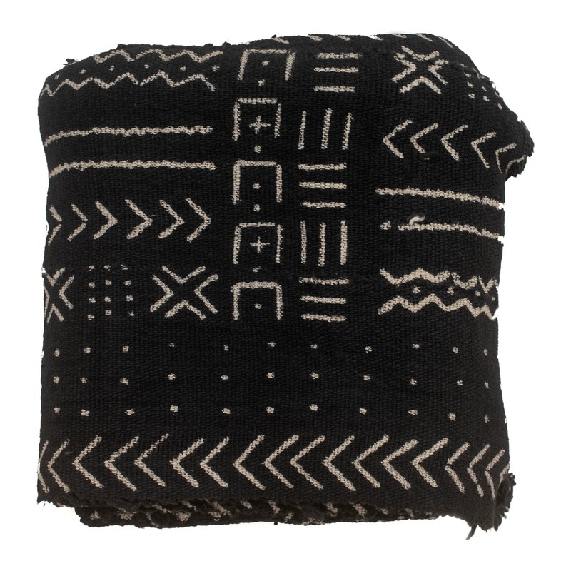 Ebony Black Bogolan Mali Mud Cloth Kolokani Design African Black and White