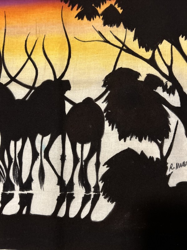 Vtg African Batik Fabric Wall Art Wax Textile Signed R Mubiru 27” x 16” Animals gallery