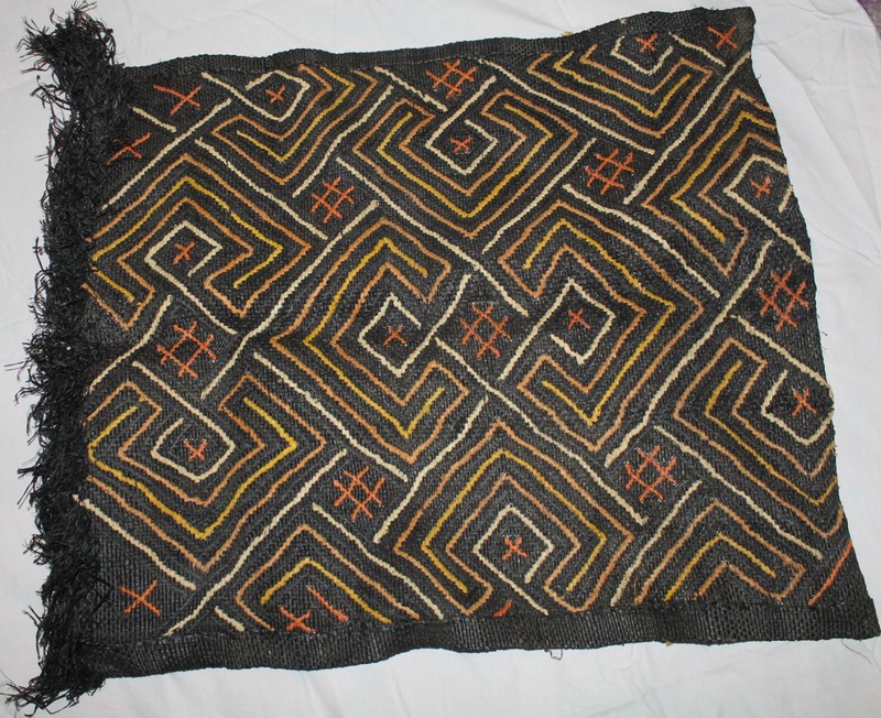 Handwoven Tribal Bakuba Mudcloth Tapestry, Black with Geometric Pattern, gallery