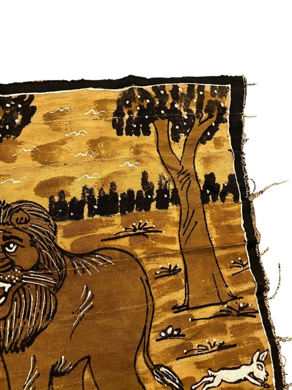 Vintage African Mud cloth Korhogo Senufo Lion Tiger 64x32 Hand Dyed Sewn gallery