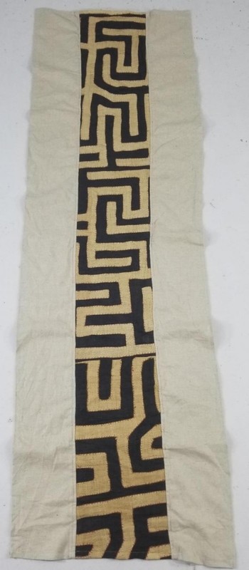Vintage African Kuba Cloth Raffia Appliqué Tribal Textile 60x19in