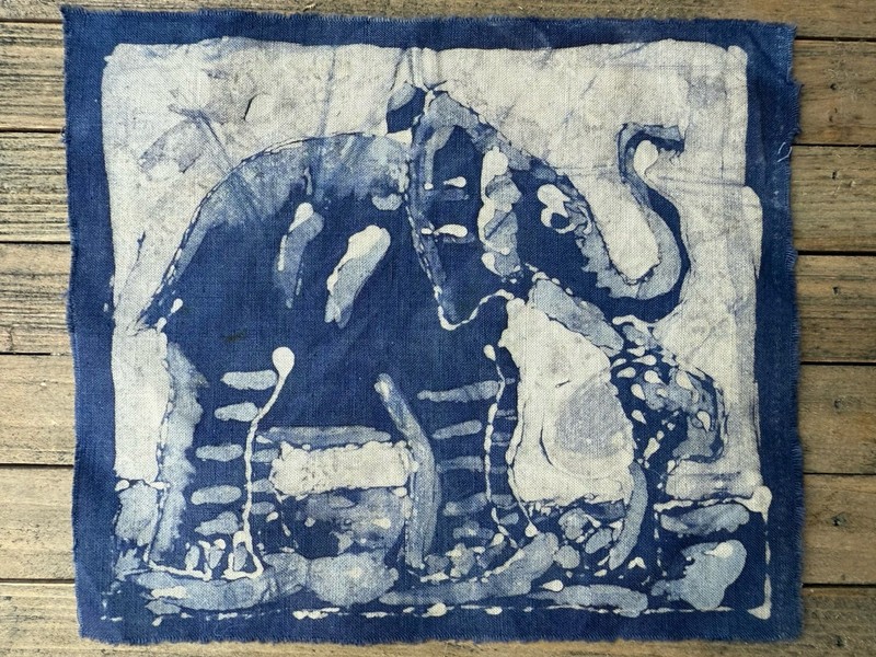 Vintage Batik Art Painting Cloth Africa Abstract No Frame 8.0”L x 7.5”W each gallery